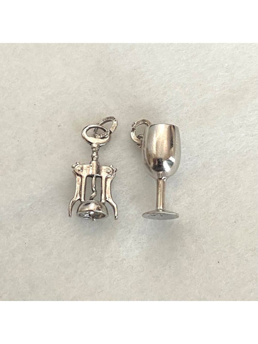VTG Beau Sterling Silver 925 3D Wine Glass Cork Screw Wine Bottle Opener Charms